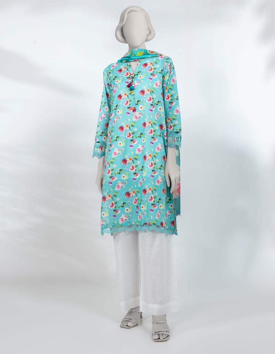 GREEN CHIFFON PRINTED UNSTITCHED 2PC
