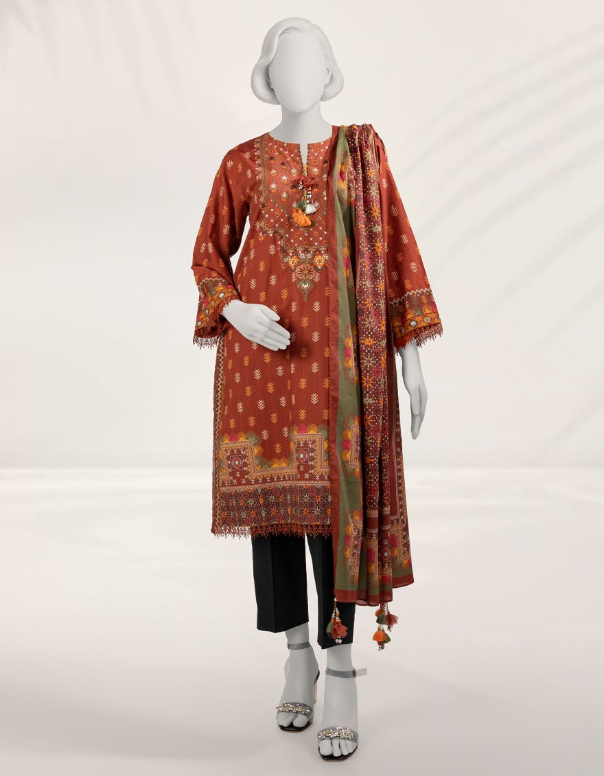 MULTICOLOR EMBROIDERED CAMBRIC UNSTITCHED 2PC