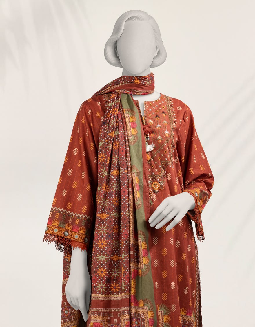 MULTICOLOR EMBROIDERED CAMBRIC UNSTITCHED 2PC