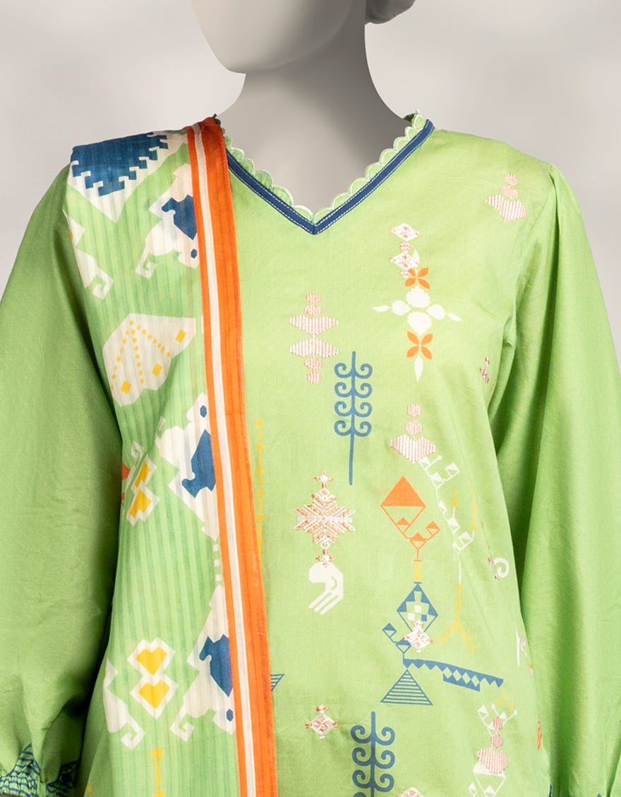 GREEN CAMBRIC EMBROIDERED 2PC STITCHED