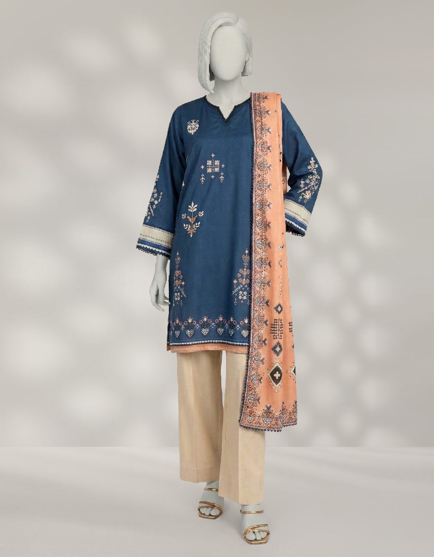 BLUE CAMBRIC EMBROIDERED 2PC STITCHED