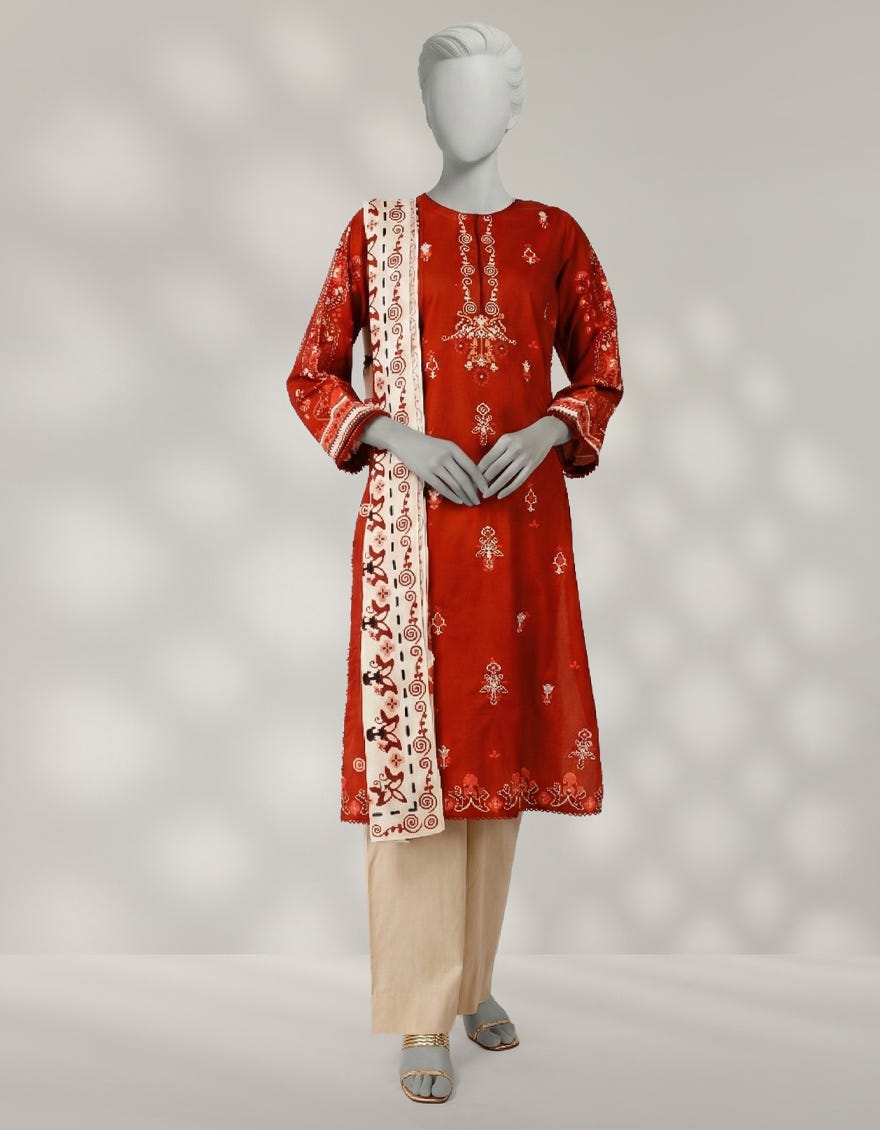 BROWN CAMBRIC EMBROIDERED 2PC STITCHED