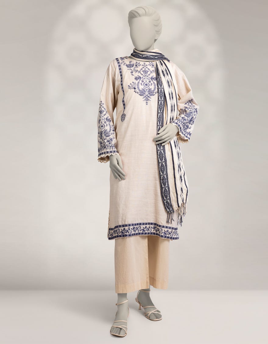 CREAM KHADDAR EMBROIDERED 2PC STITCHED