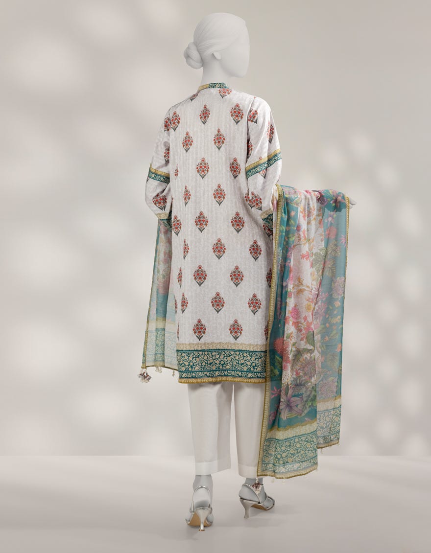 WHITE DOBBY DIGITAL PRINTED 2PC UNSTITCHED