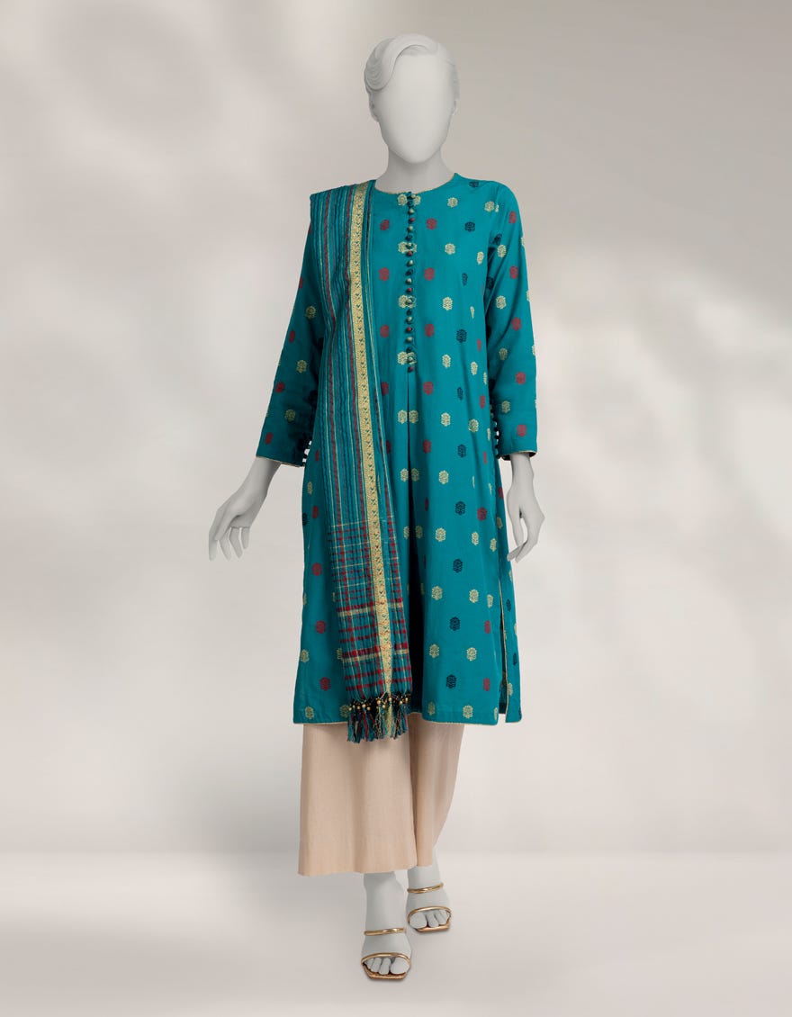 TEAL JACQUARD DYED 2PC UNSTITCHED