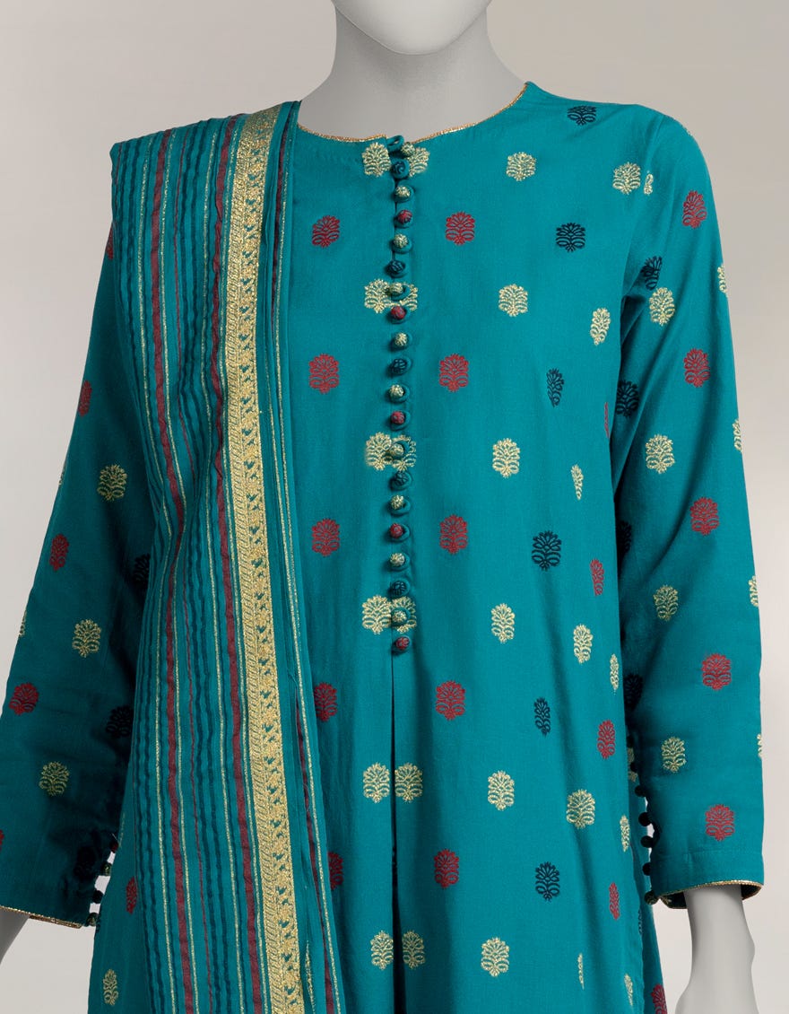 TEAL JACQUARD DYED 2PC UNSTITCHED