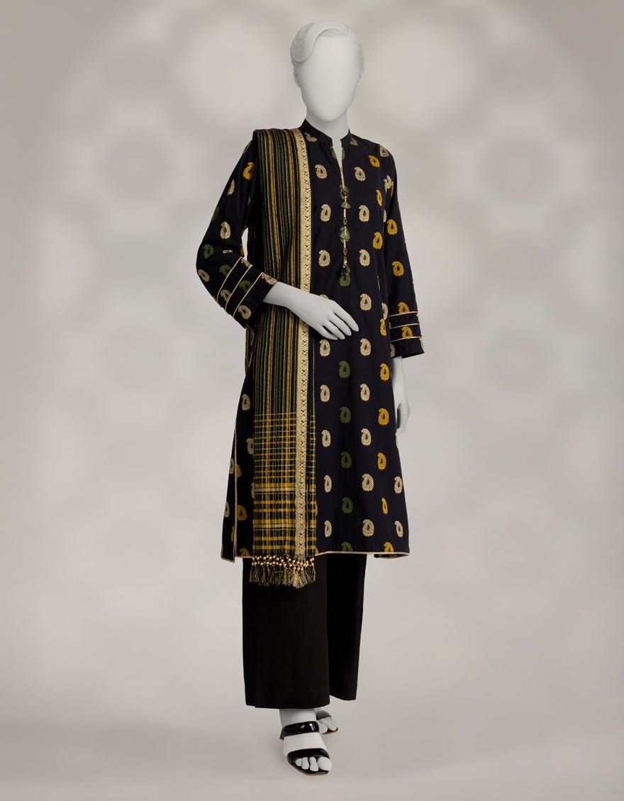 BLACK JACQUARD DYED 2PC UNSTITCHED