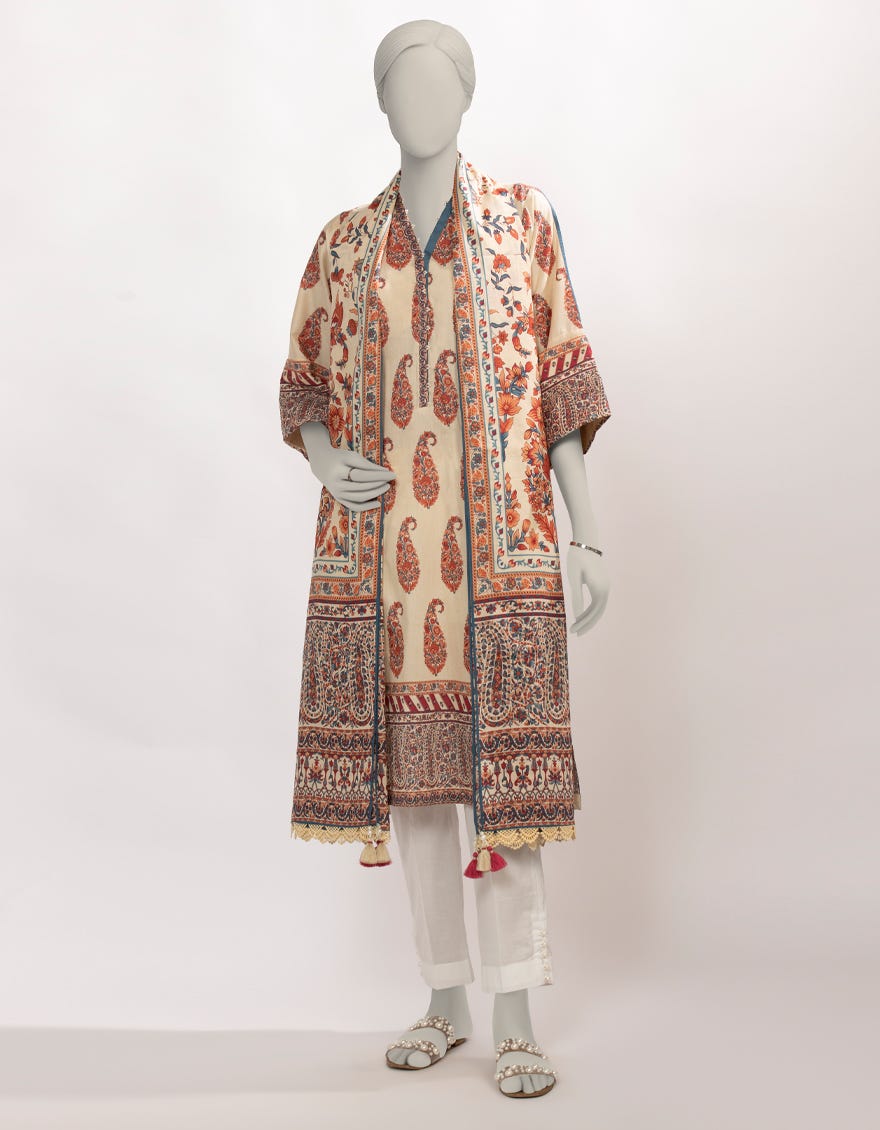 BEIGE CAMBRIC PRINTED UNSTITCHED 2PC