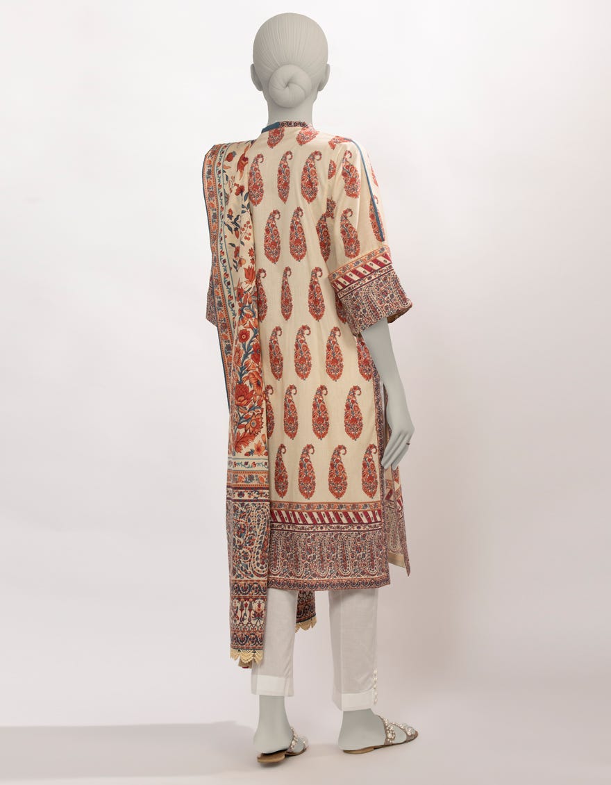 BEIGE CAMBRIC PRINTED UNSTITCHED 2PC