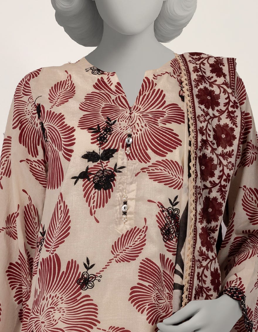 OFF WHITE LAWN EMBROIDERED 2PC STITCHED