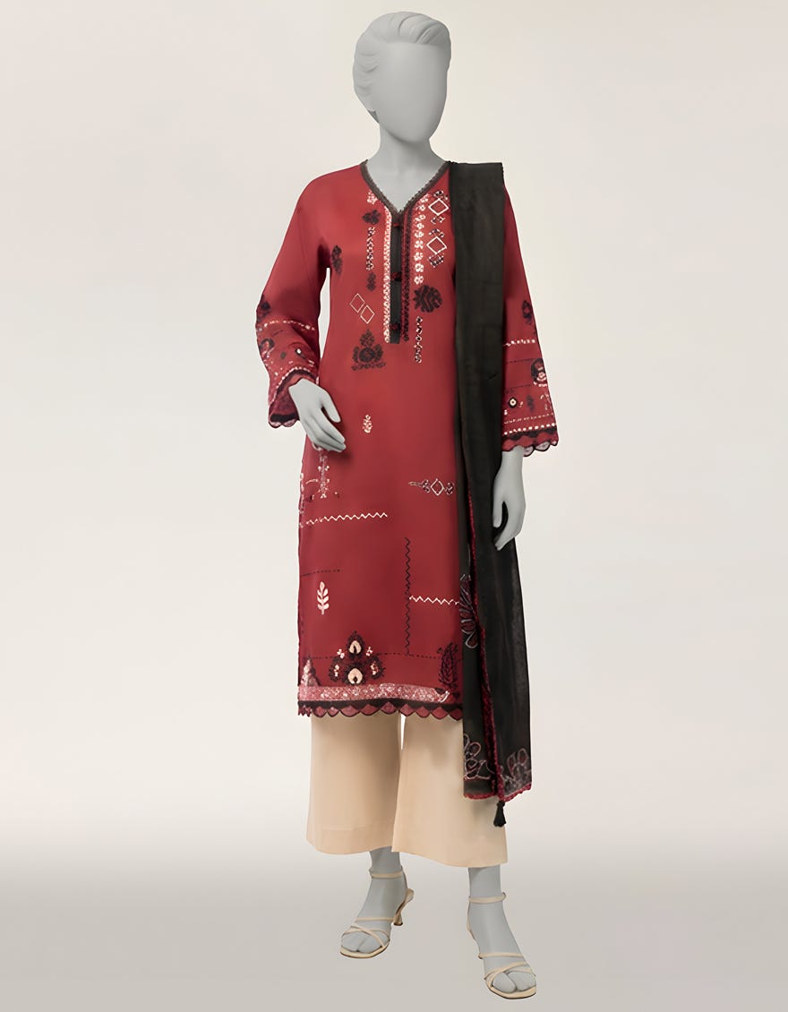 MAROON LAWN EMBROIDERED 2PC STITCHED