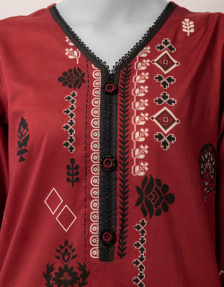 MAROON LAWN EMBROIDERED 2PC STITCHED