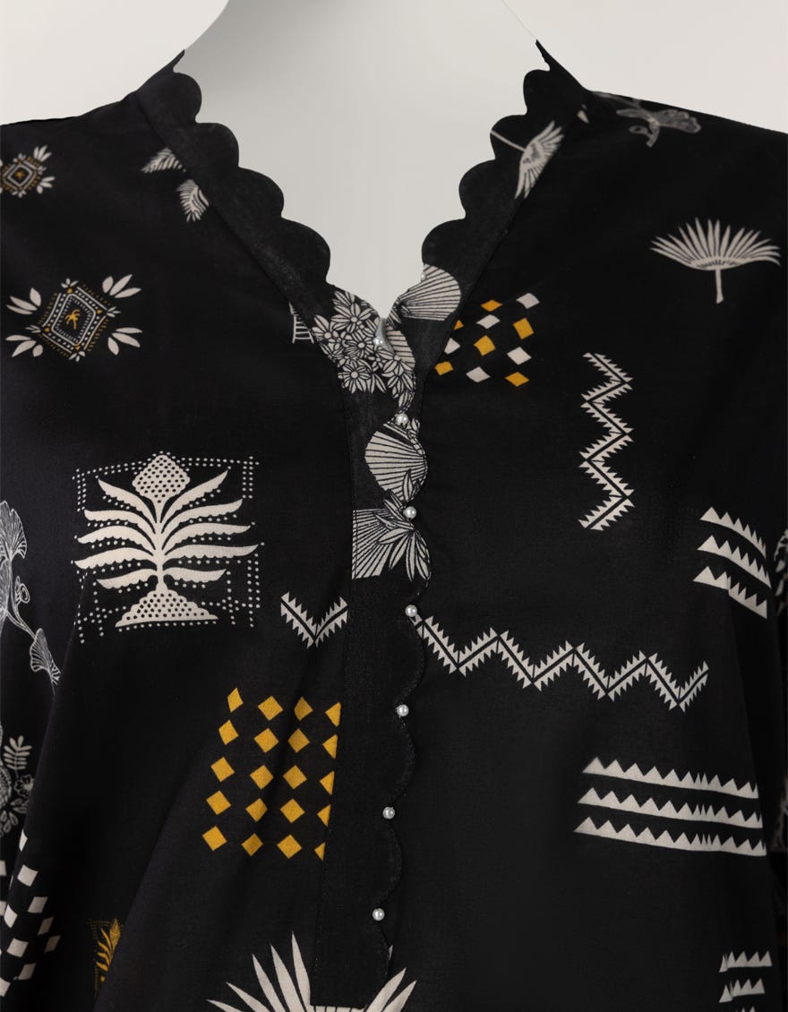 BLACK LAWN PRINTED STITCHED 2PC