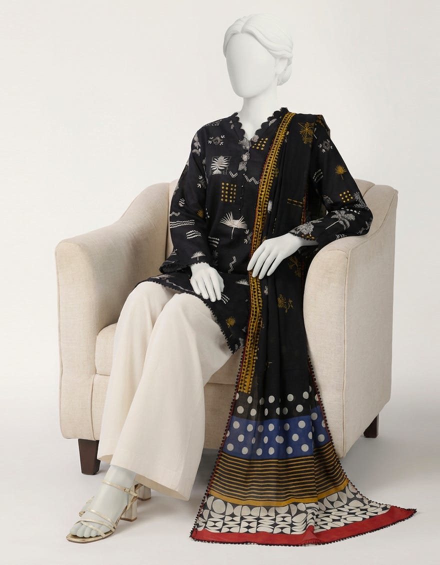 BLACK LAWN PRINTED STITCHED 2PC