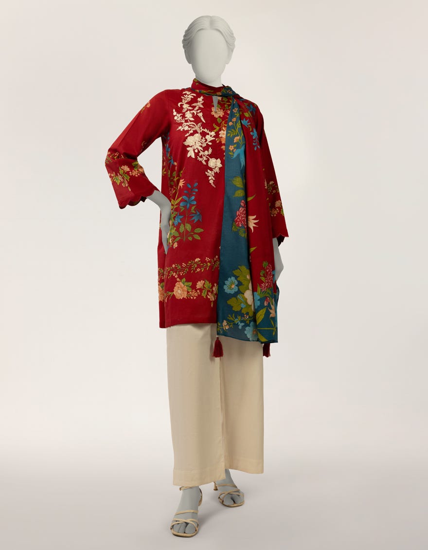 MAROON LAWN EMBROIDERED STITCHED 2PC