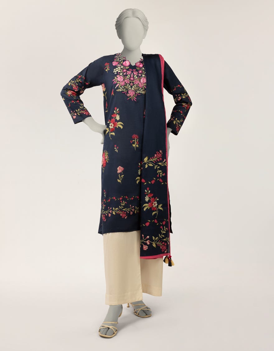 BLUE LAWN EMBROIDERED STITCHED 2PC