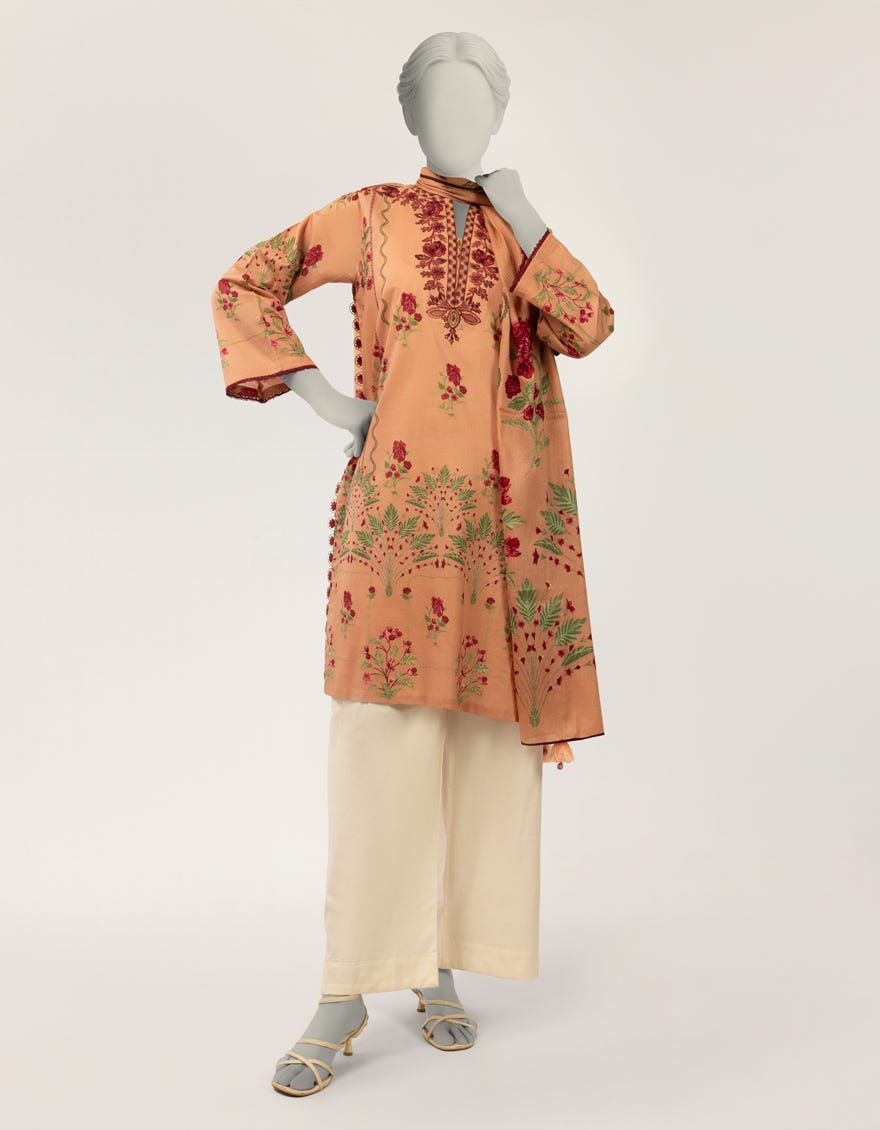 PEACH EMBROIDERED STITCHED 2PC