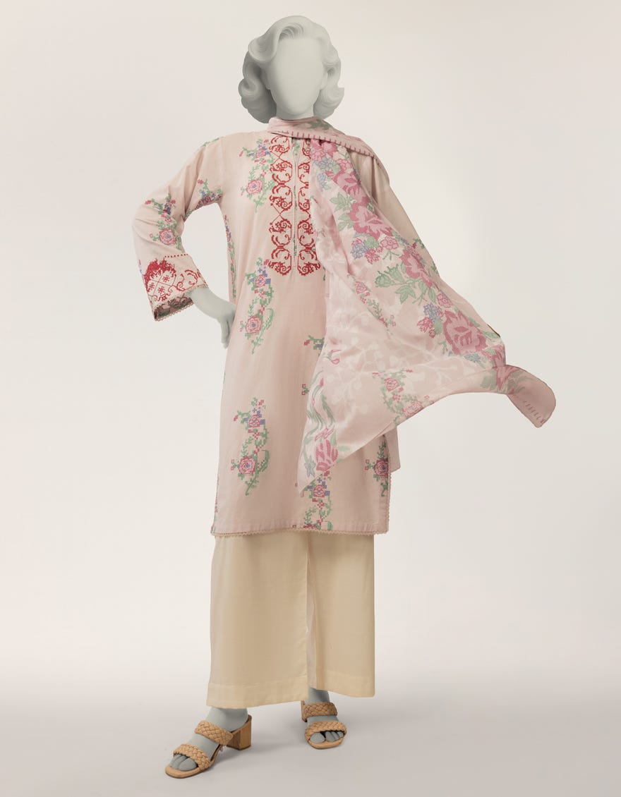 PINK LAWN EMBROIDERED STITCHED 2PC