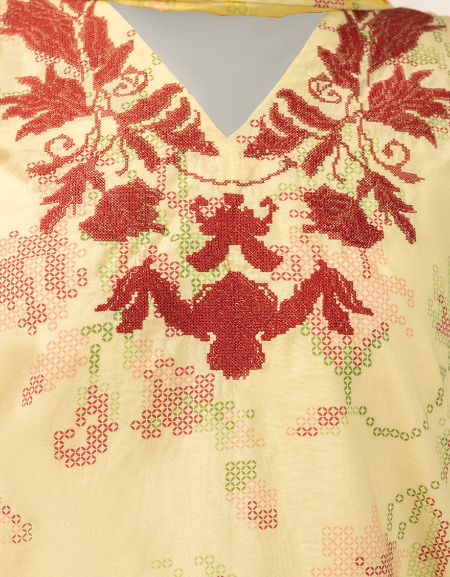 YELLOW LAWN EMBROIDERED STITCHED 2PC