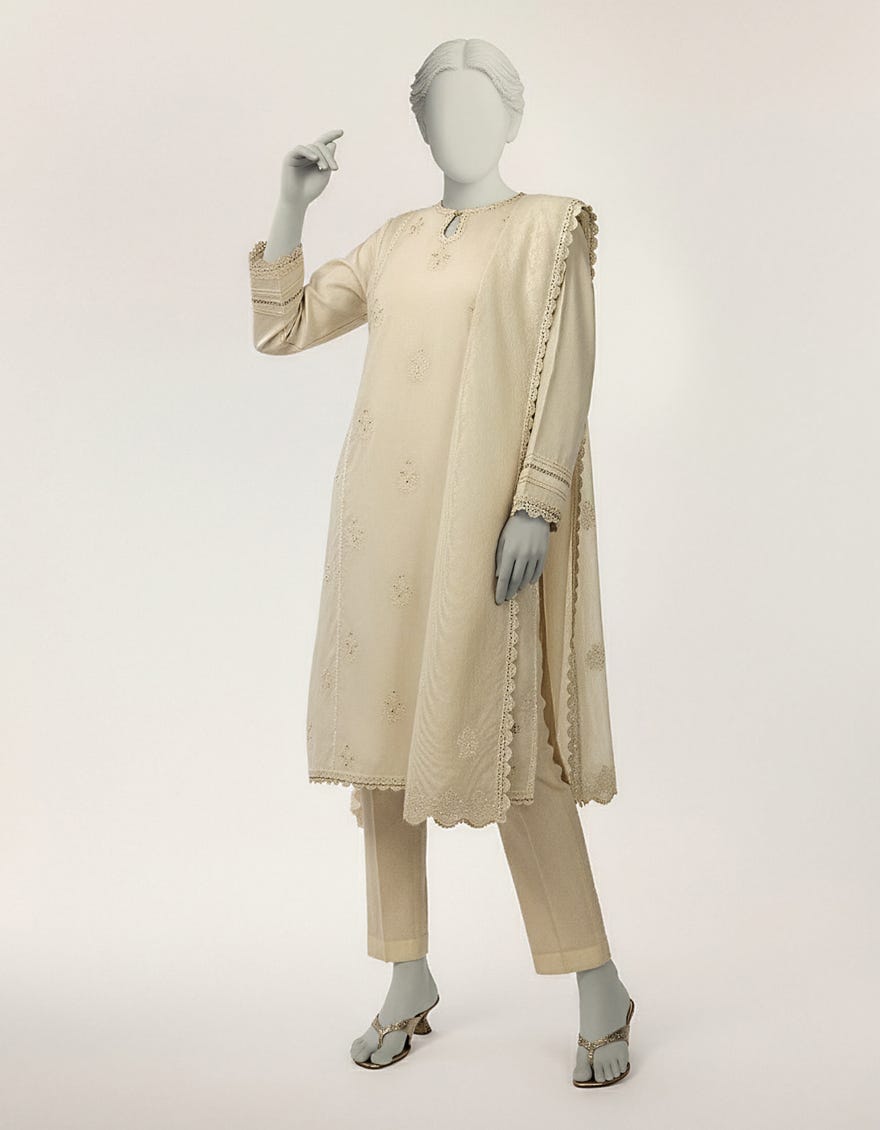 WHITE LAWN EMBROIDERED STITCHED 2PC