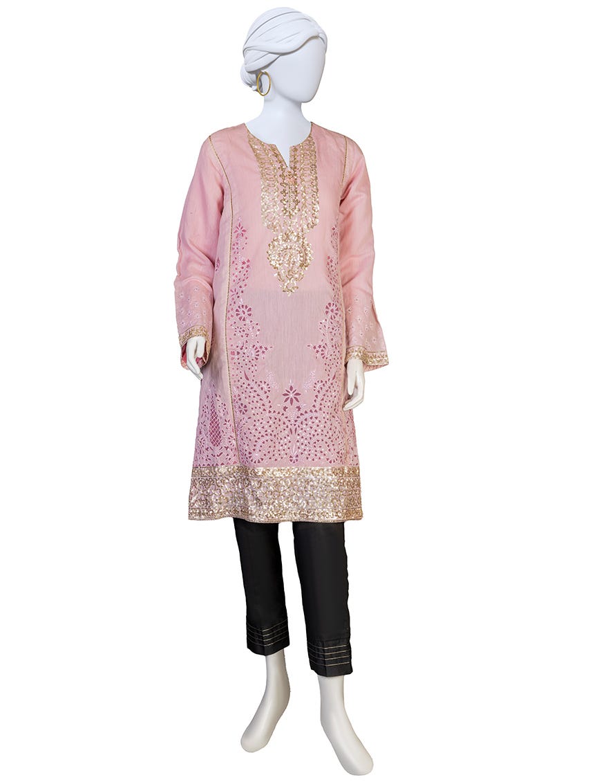 PINK PAPER COTTON EMBROIDERED KURTA