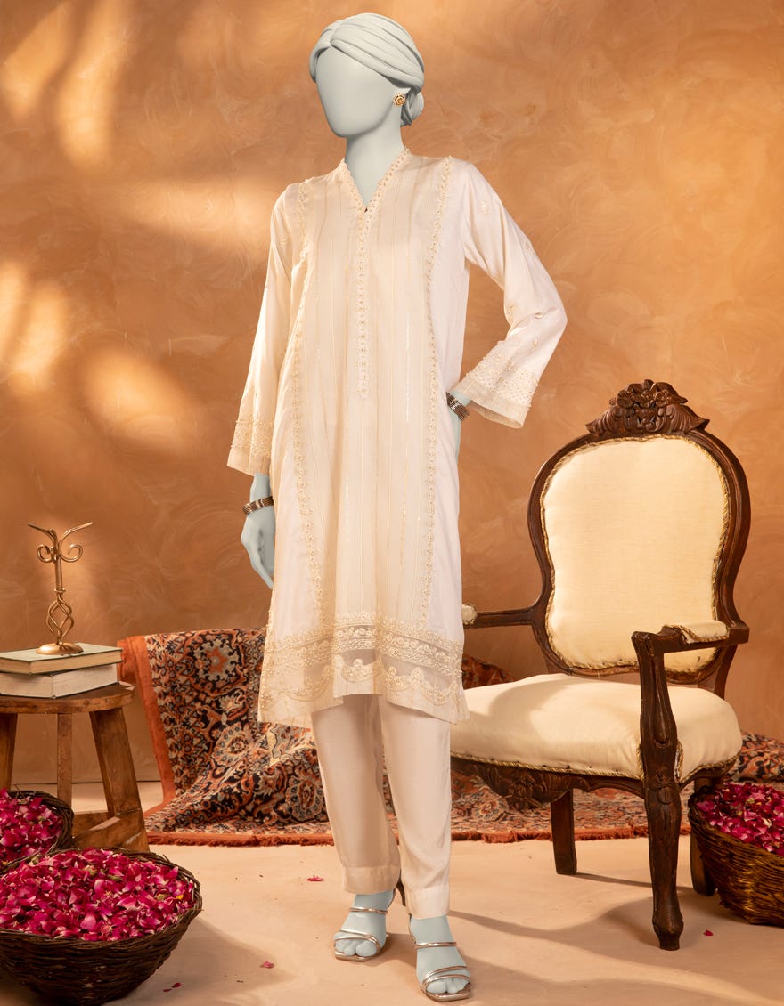 WHITE PAPER COTTON EMBROIDERED KURTA