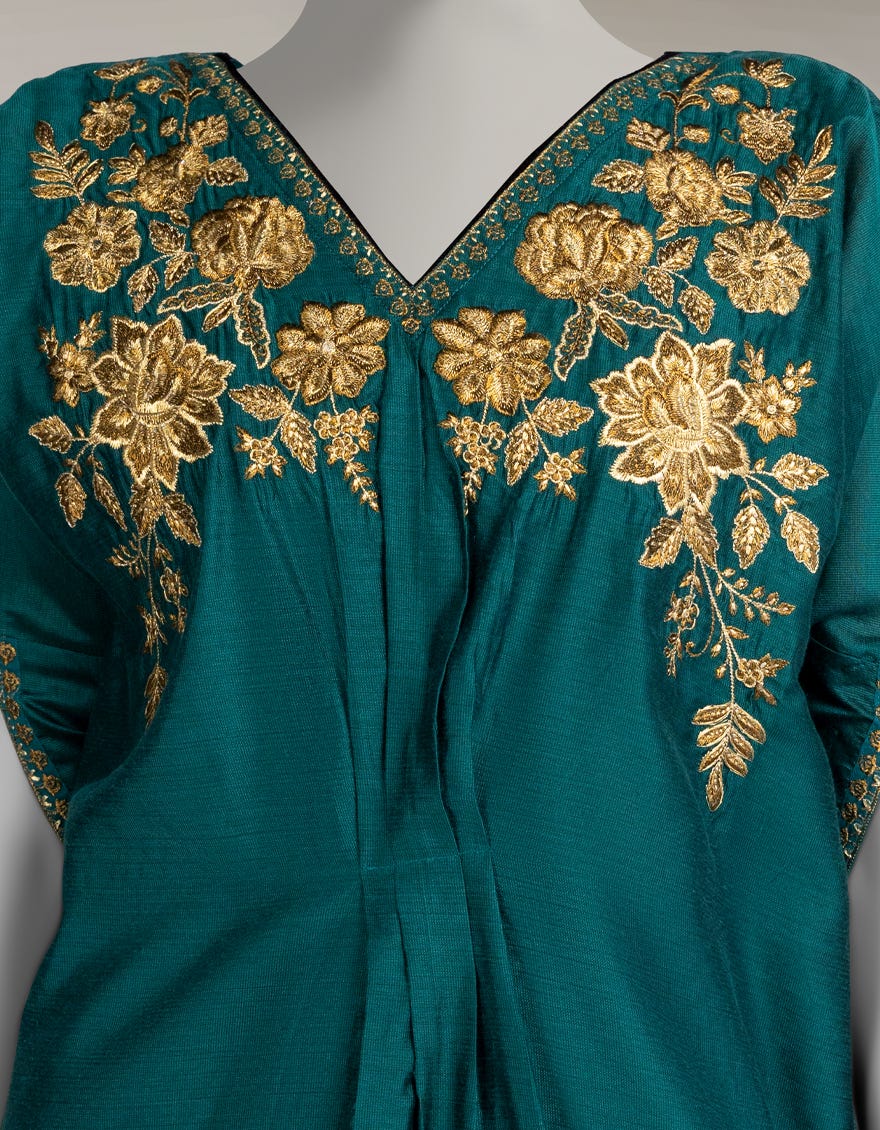 GREEN COTTON EMBROIDERED KURTA