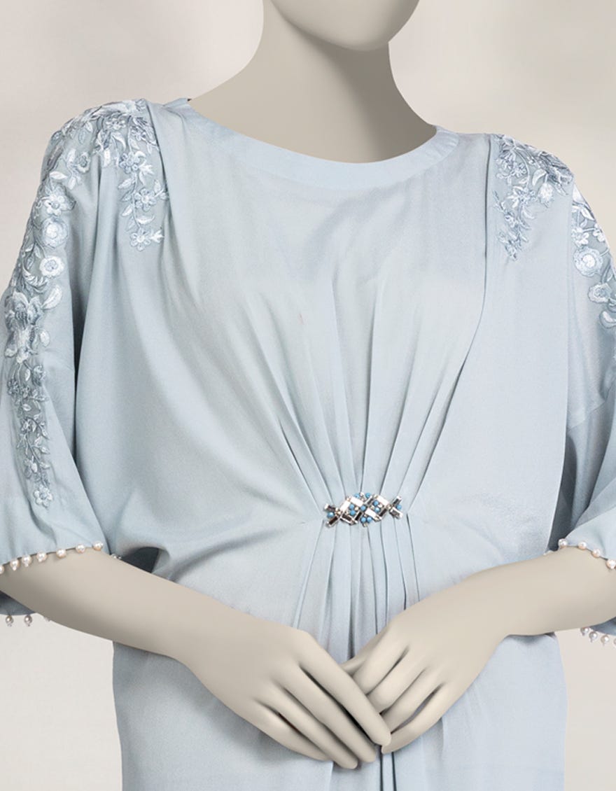 BLUE SILK EMBROIDERED KURTA