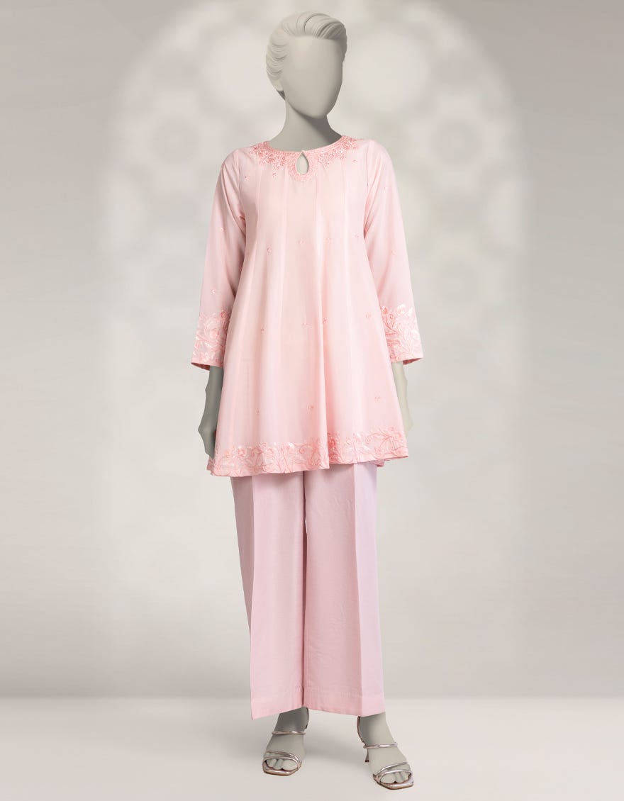 PINK SILK EMBROIDERED KURTA