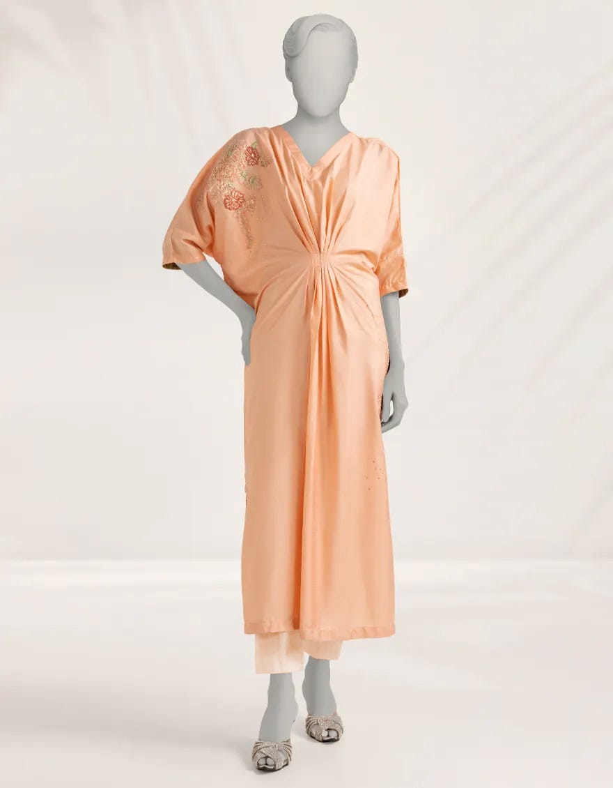 PEACH EMBROIDERED RAW SILK KURTA