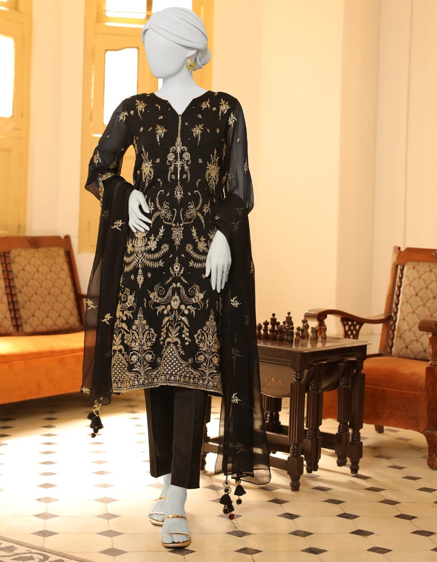 Black Dyed Unstitched 3 Piece Dress | Jjls-S-Jfu-23-702