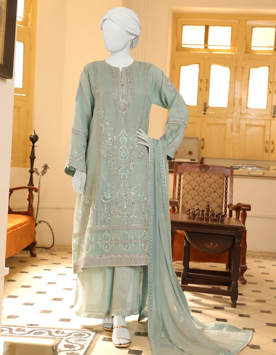 Sky Blue Dyed Unstitched 3 Piece Dress | Jjls-S-Jfu-23-706