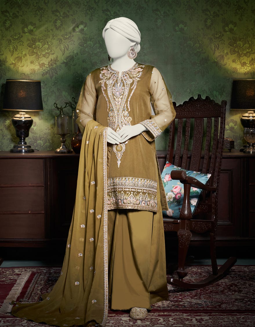 Green Organza Unstitched 3 Piece Dress | Jjls-W-Jfu-23-713
