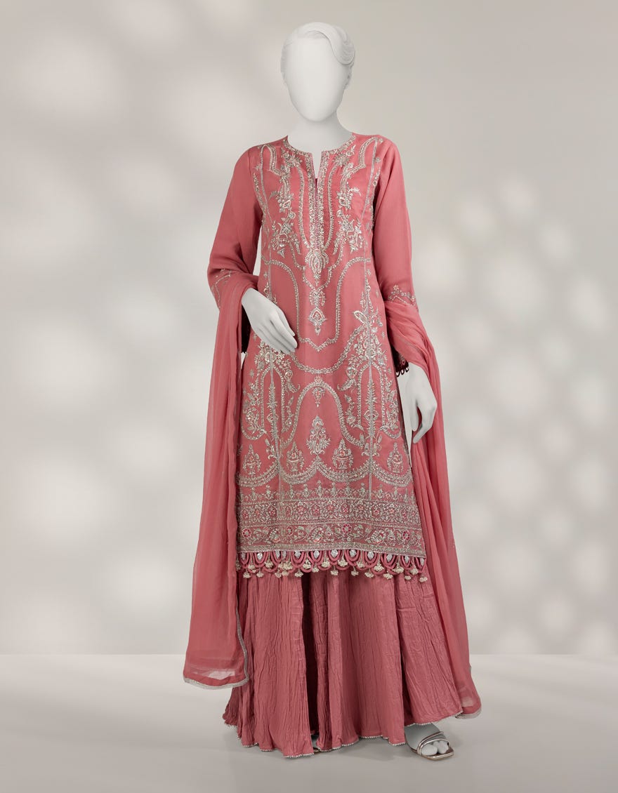 PINK ORGANZA EMBROIDERED UNSTITCHED 3PC