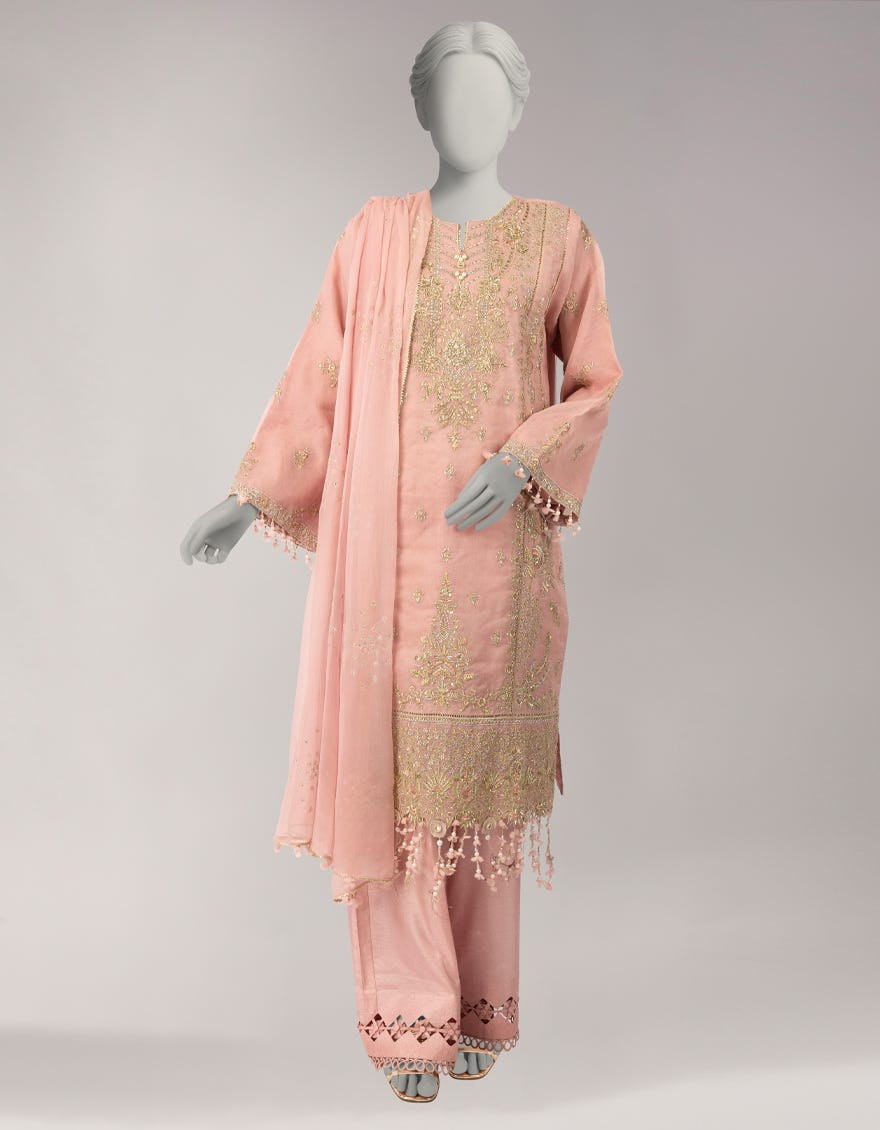 PINK ORGANZA EMBROIDERED UNSTITCHED 3PC
