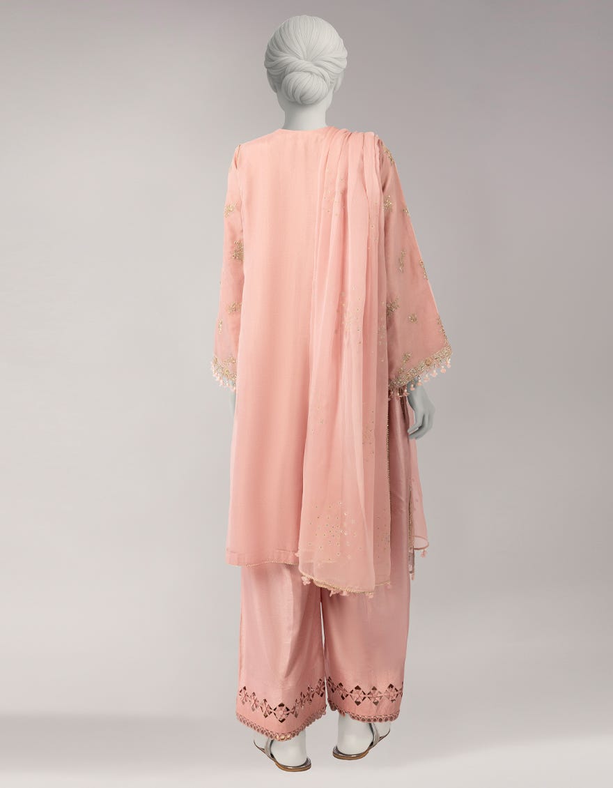 PINK ORGANZA EMBROIDERED UNSTITCHED 3PC