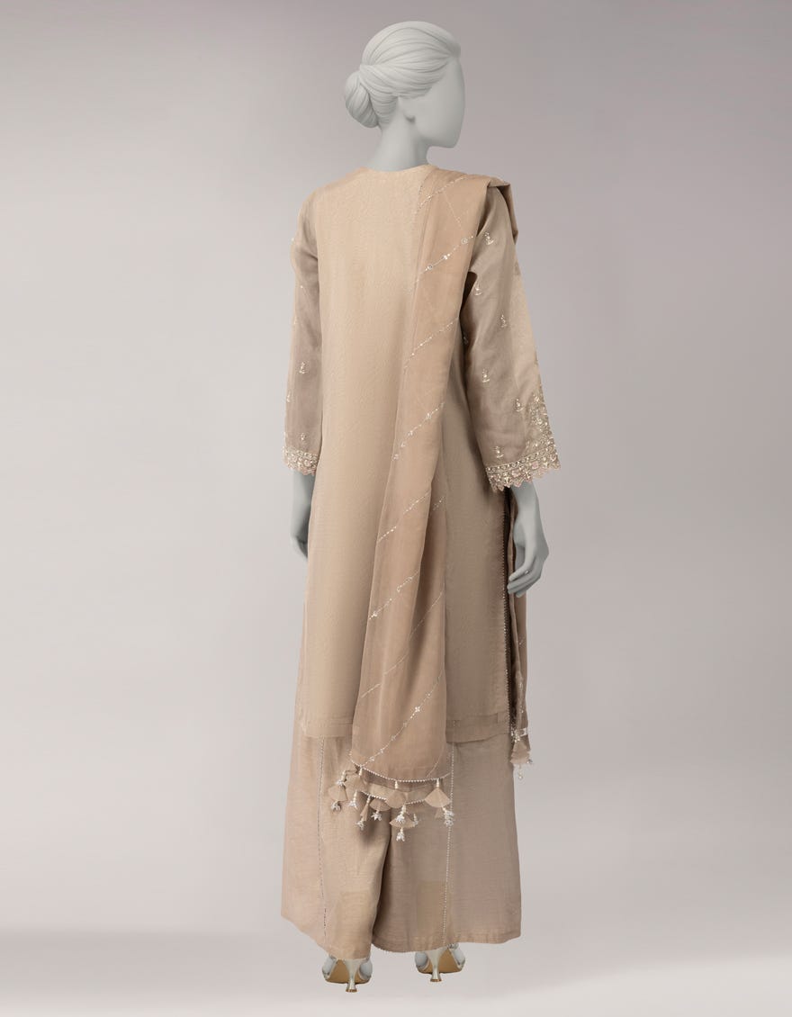 BEIGE ORGANZA EMBROIDERED UNSTITCHED 3PC
