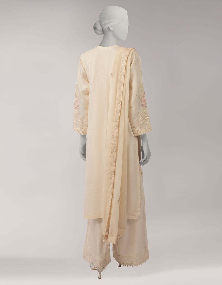 IVORY ORGANZA EMBROIDERED UNSTITCHED 3PC