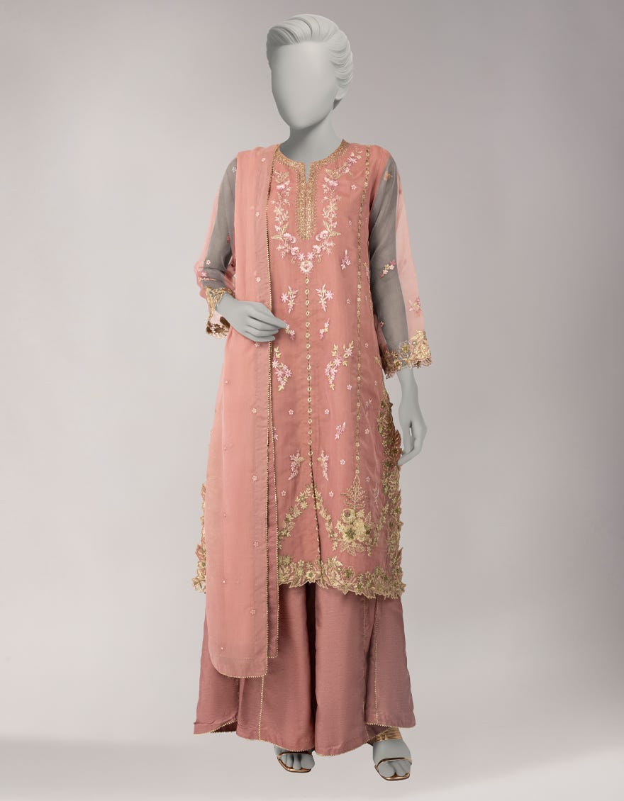 PINK ORGANZA EMBROIDERED UNSTITCHED 3PC