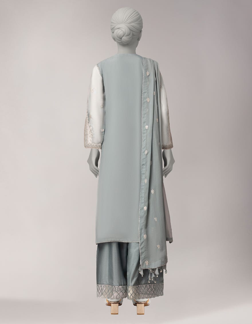 BLUE ORGANZA EMBROIDERED UNSTITCHED 3PC