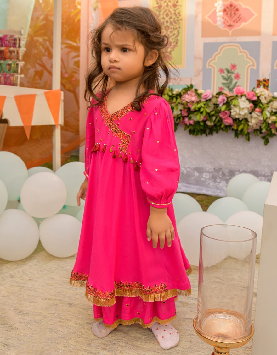 PINK RAW SILK INFANT GIRL DRESS | JIK-S-JGIN-23-050