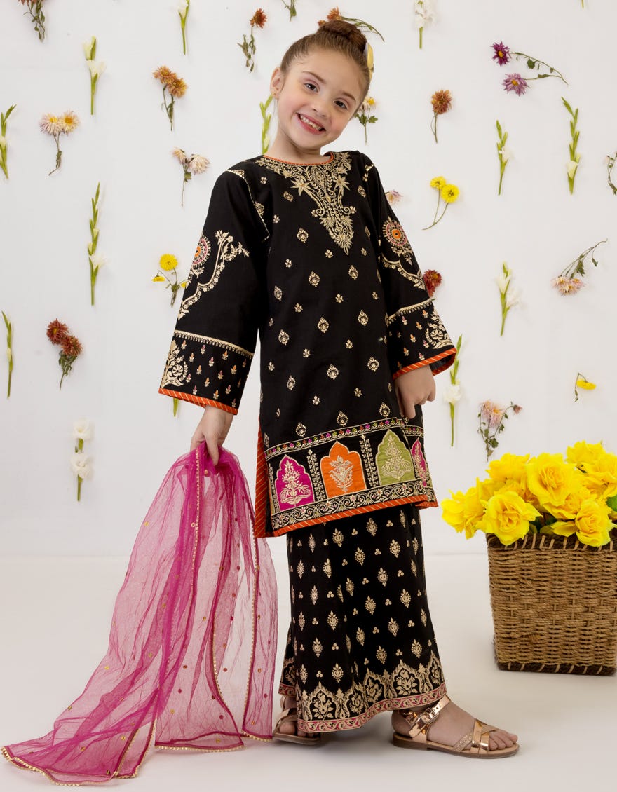 Black Lawn Girls 3 Piece Stitched Dress | Jgk-S-23-1902