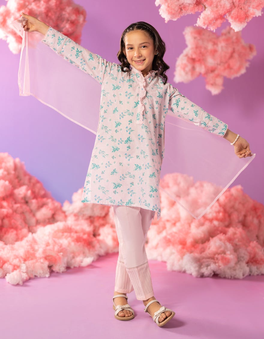 PINK LAWN EMBOSSED 3PC STITCHED