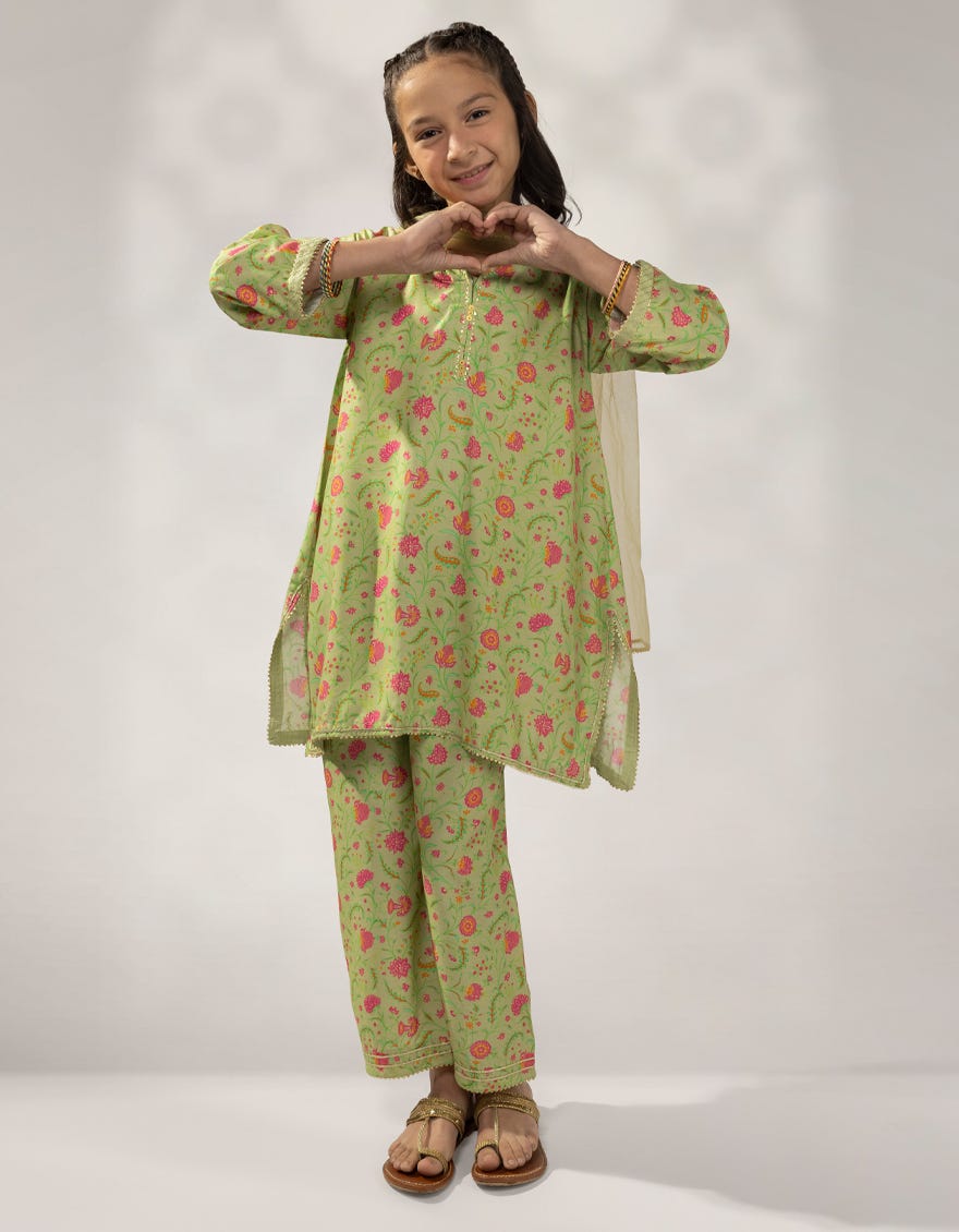 GREEN LINEN DIGITAL PRINTED 3PC STITCHED