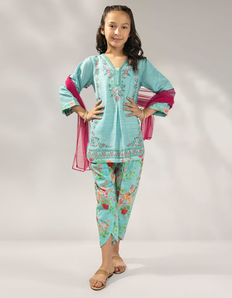 BLUE KHADDAR EMBROIDERED 3PC STITCHED