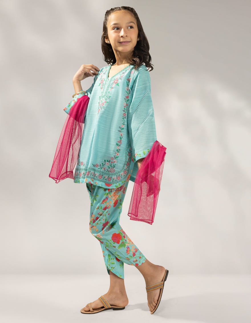 BLUE KHADDAR EMBROIDERED 3PC STITCHED