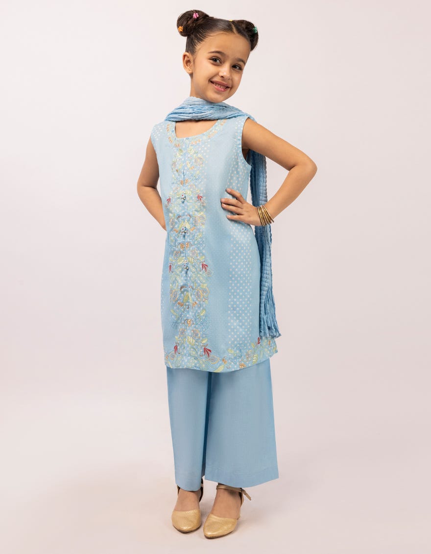 BLUE LAWN EMBROIDERED STITCHED 3PC
