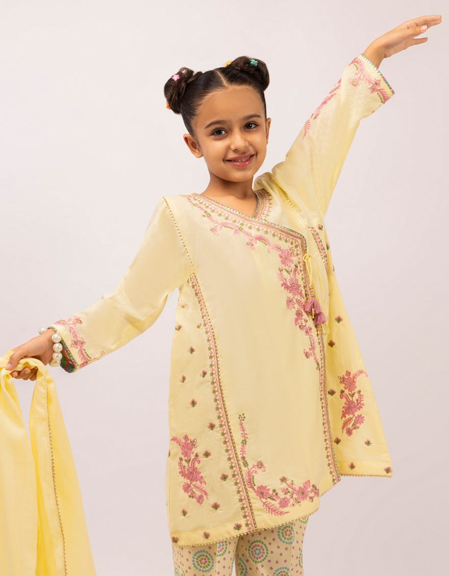 YELLOW DOBBY EMBROIDERED STITCHED 3PC