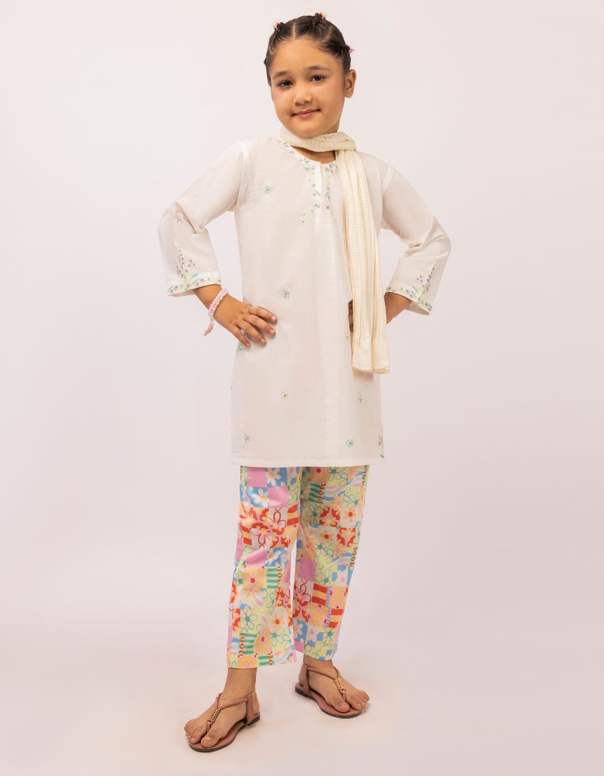 WHITE LAWN EMBROIDERED STITCHED 3PC