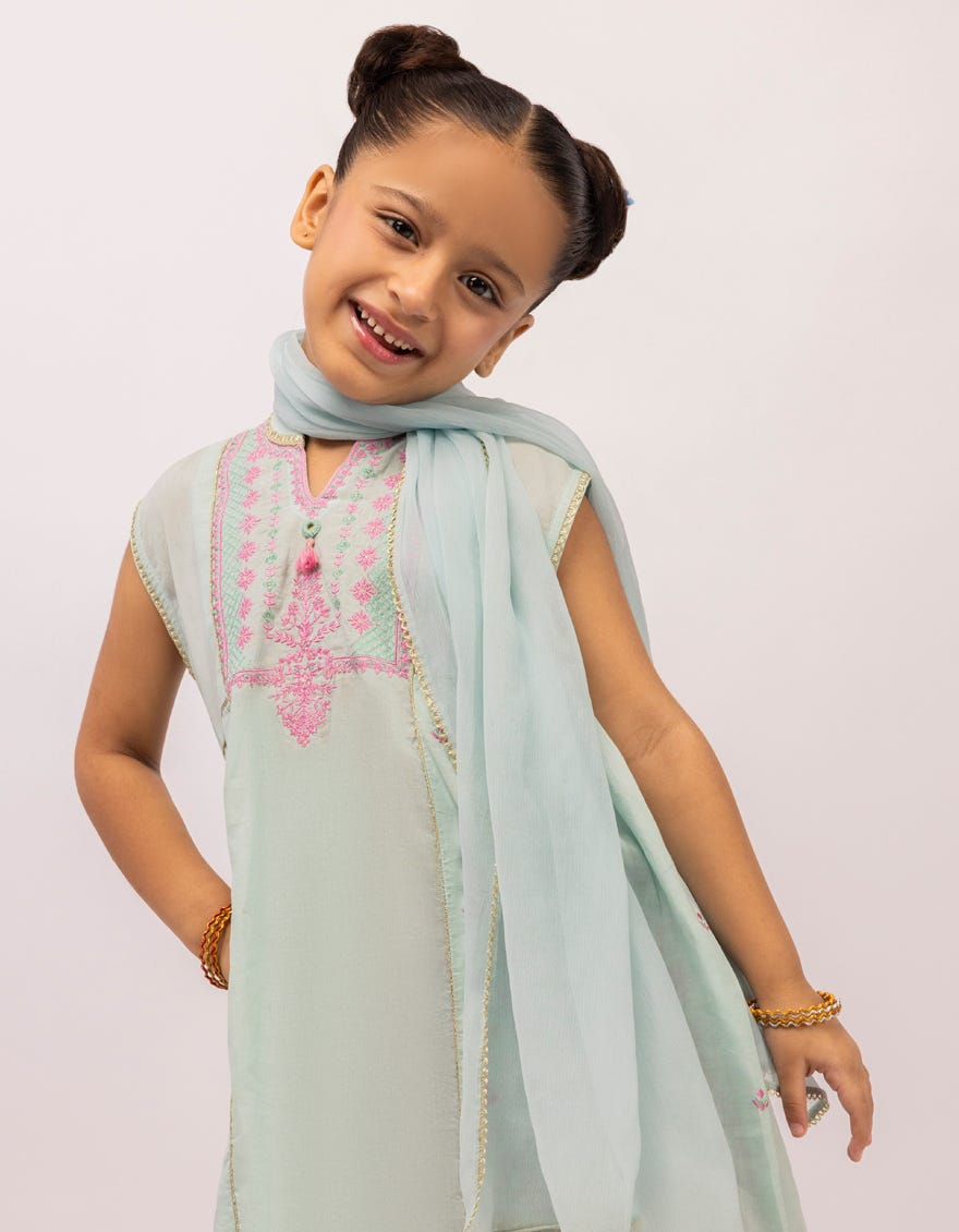 BLUE LAWN EMBROIDERED STITCHED 3PC